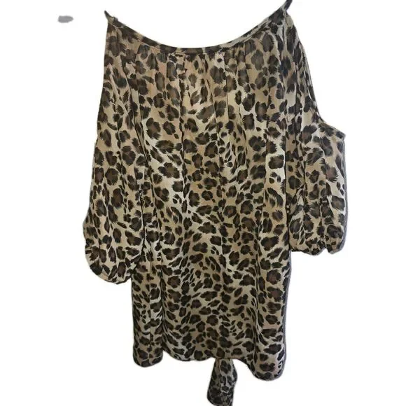 FREE 2 LUV WOMEMS M LEOPARD PRINT SHEER TOP - Picture 5 of 5